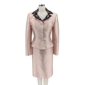 Stanley Korshak Lace Satin Silk Dress Blazer Suit Pink Size Small preppy french